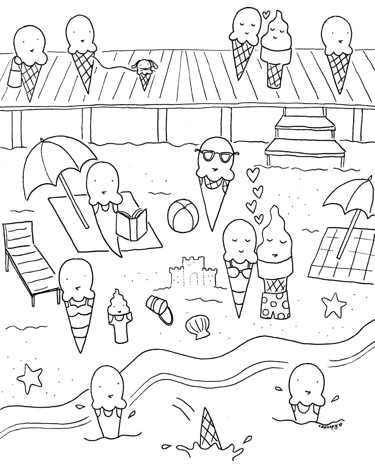 Disegno di Natura, spiaggia e gelato in vacanza da stampare