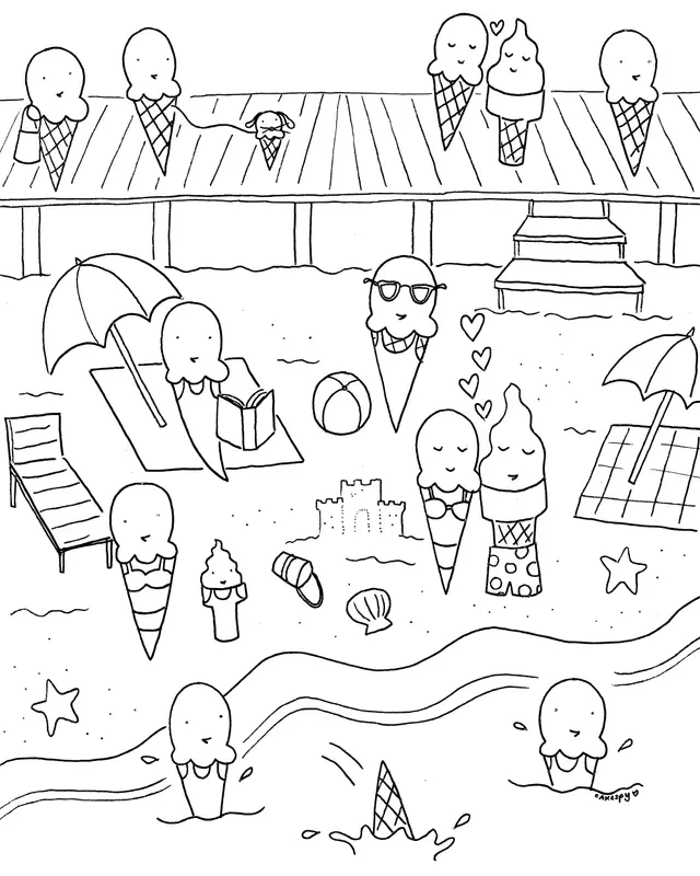 Coloriage Nature Plage Crème Glacee Vacances - Plage à imprimer