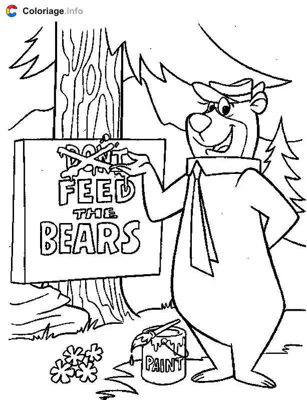 Coloriage Ne nourrissez pas les ours - Yogi l'ours à imprimer