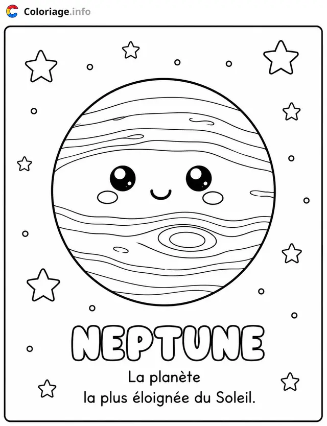 Coloriage Neptune la planète la plus éloingée du soleil - Planète à imprimer