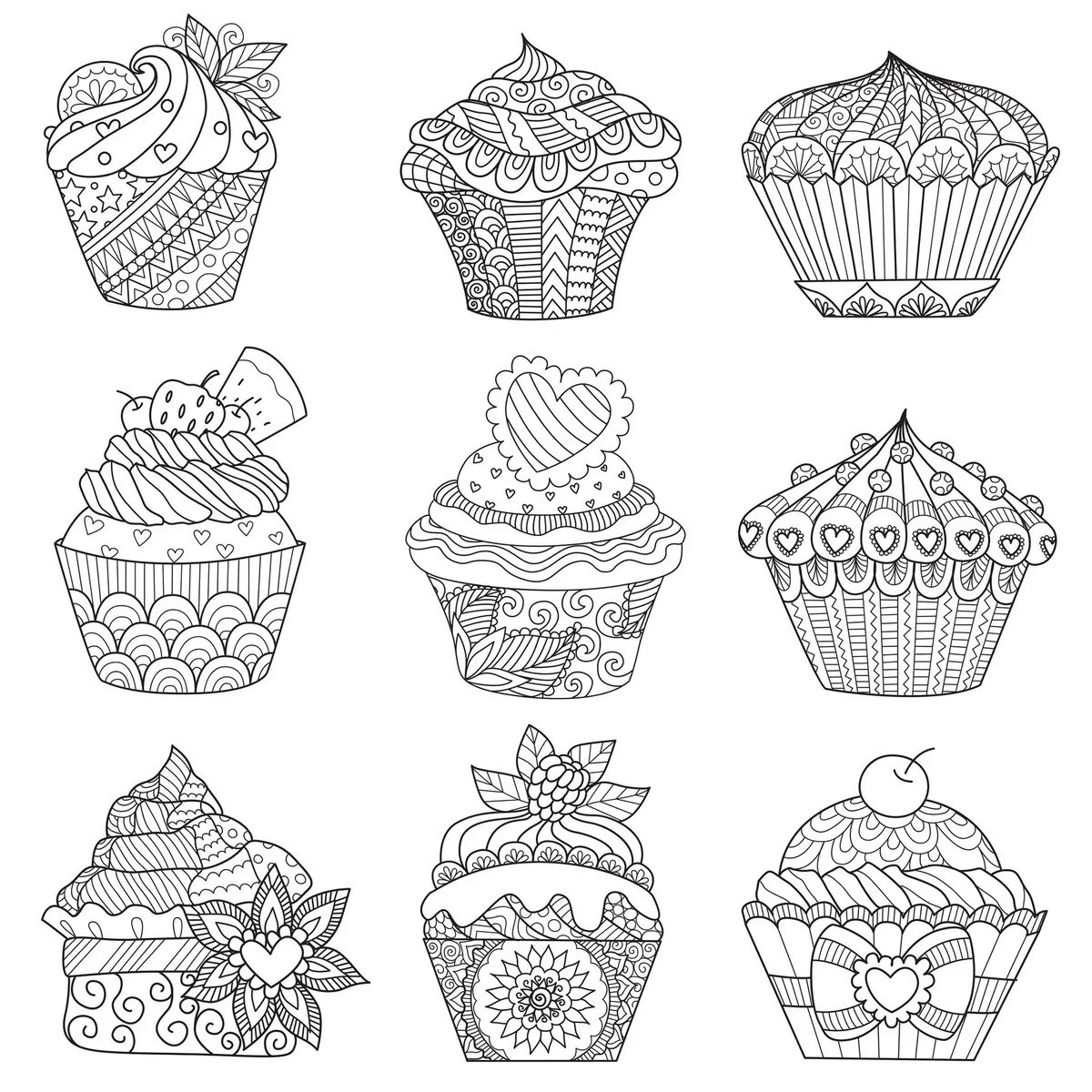 Coloriage Neuf Assortiment Cupcakes Originaux Pour Adulte - Adulte à imprimer
