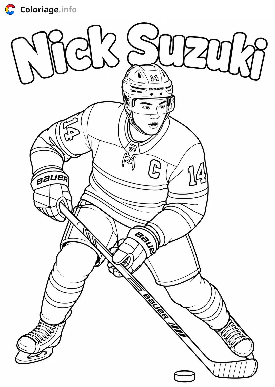 Ausmalbild Nick Suzuki Eishockey-Spieler Nummer 14 zum Ausdrucken
