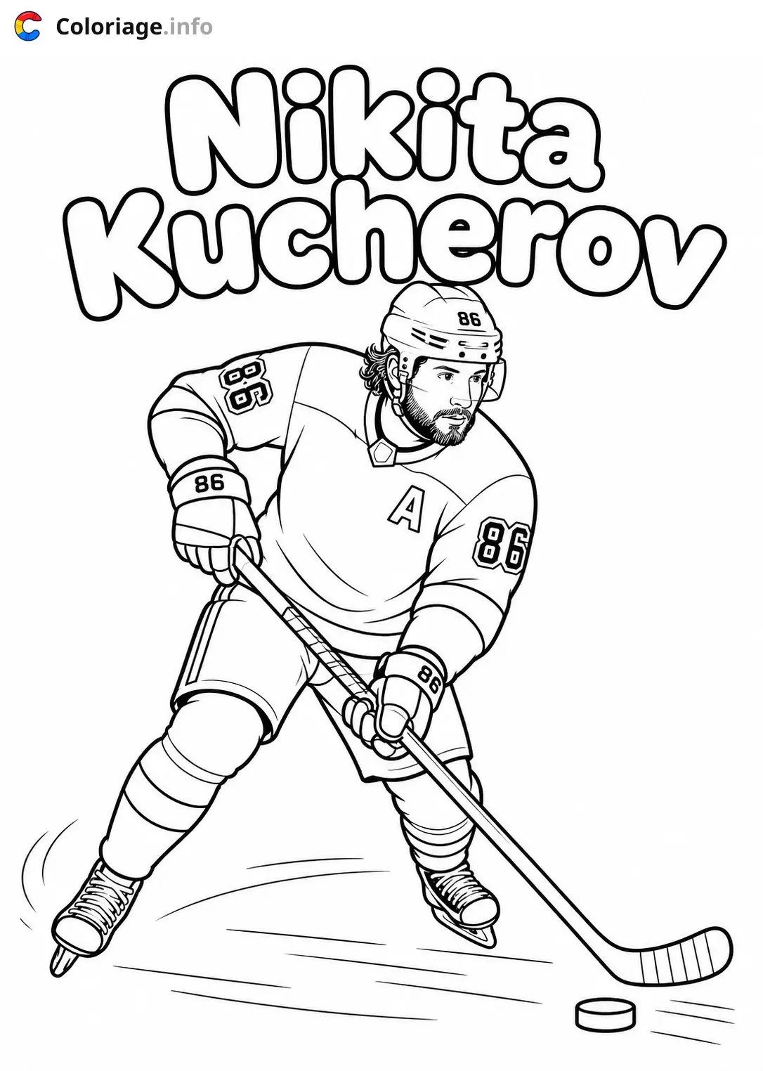 Dibujo de Nikita Kucherov, el jugador de hockey para colorear