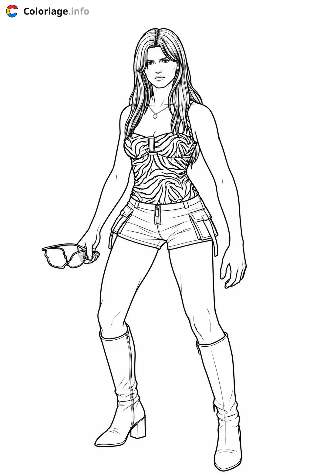 Coloriage Nikki fortnite skin obsession en tenue de combat à imprimer