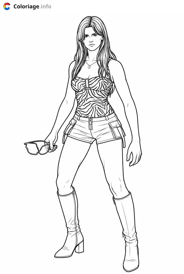 Coloriage Nikki fortnite skin obsession en tenue de combat - Fortnite à imprimer