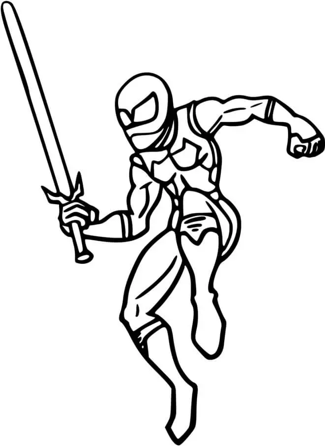 Kleurplaat Ninja met een zwaard om te printen