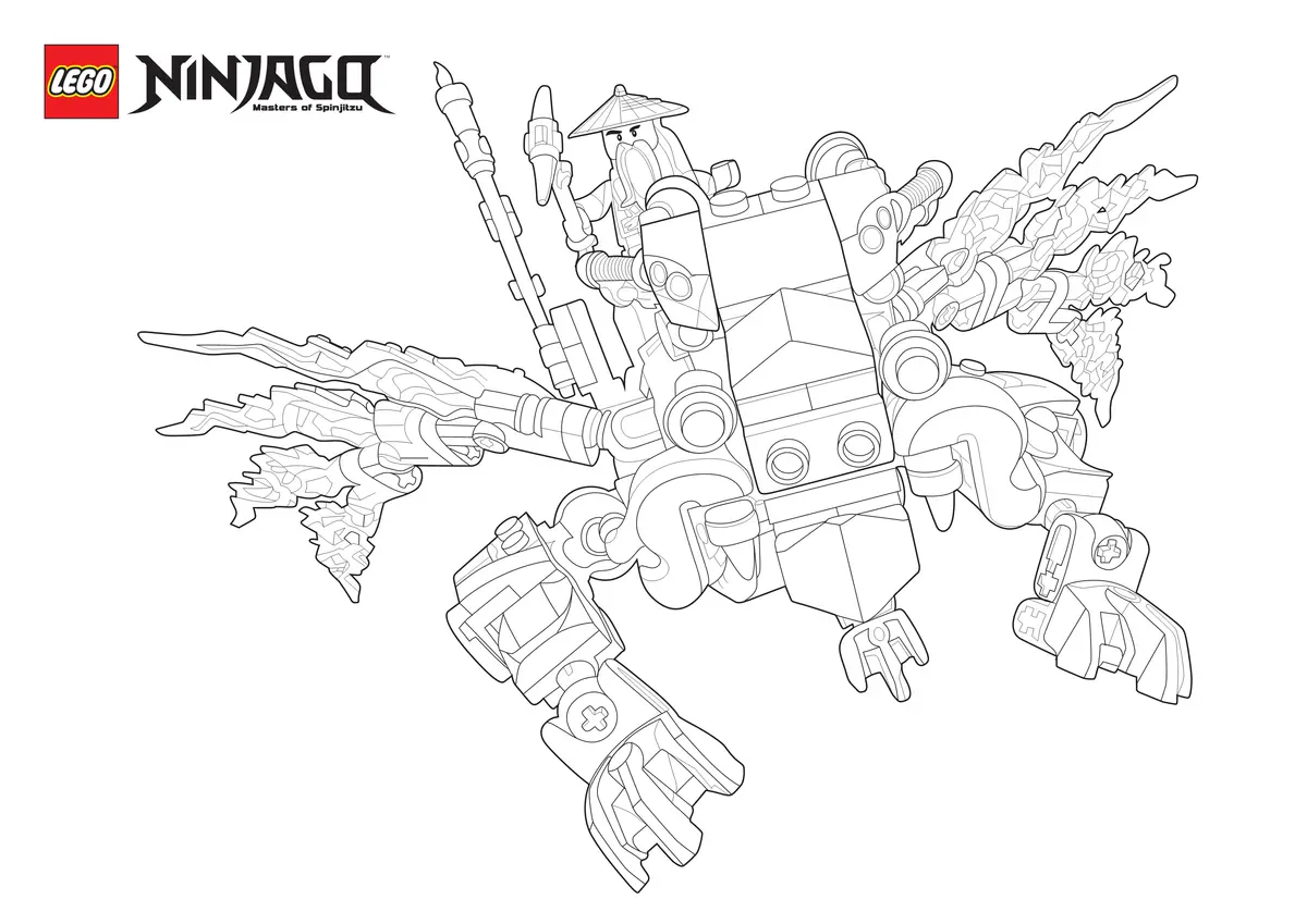 Ninjago Riding a Dragon at Full Speed coloring page to print