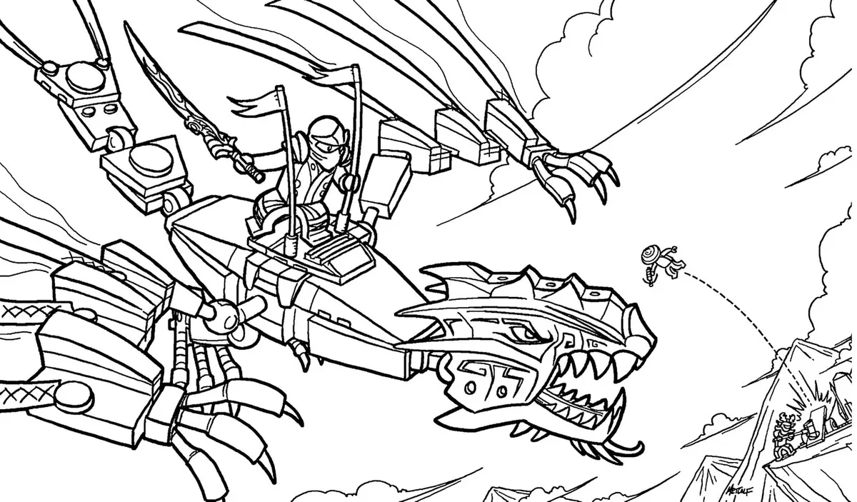 Dibujo de Ninjago sobre un dragón ninja para colorear