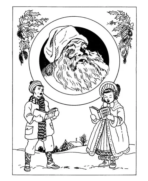 Coloriage Festin de Noël avec guirlandes et couronne festive - Adulte à imprimer