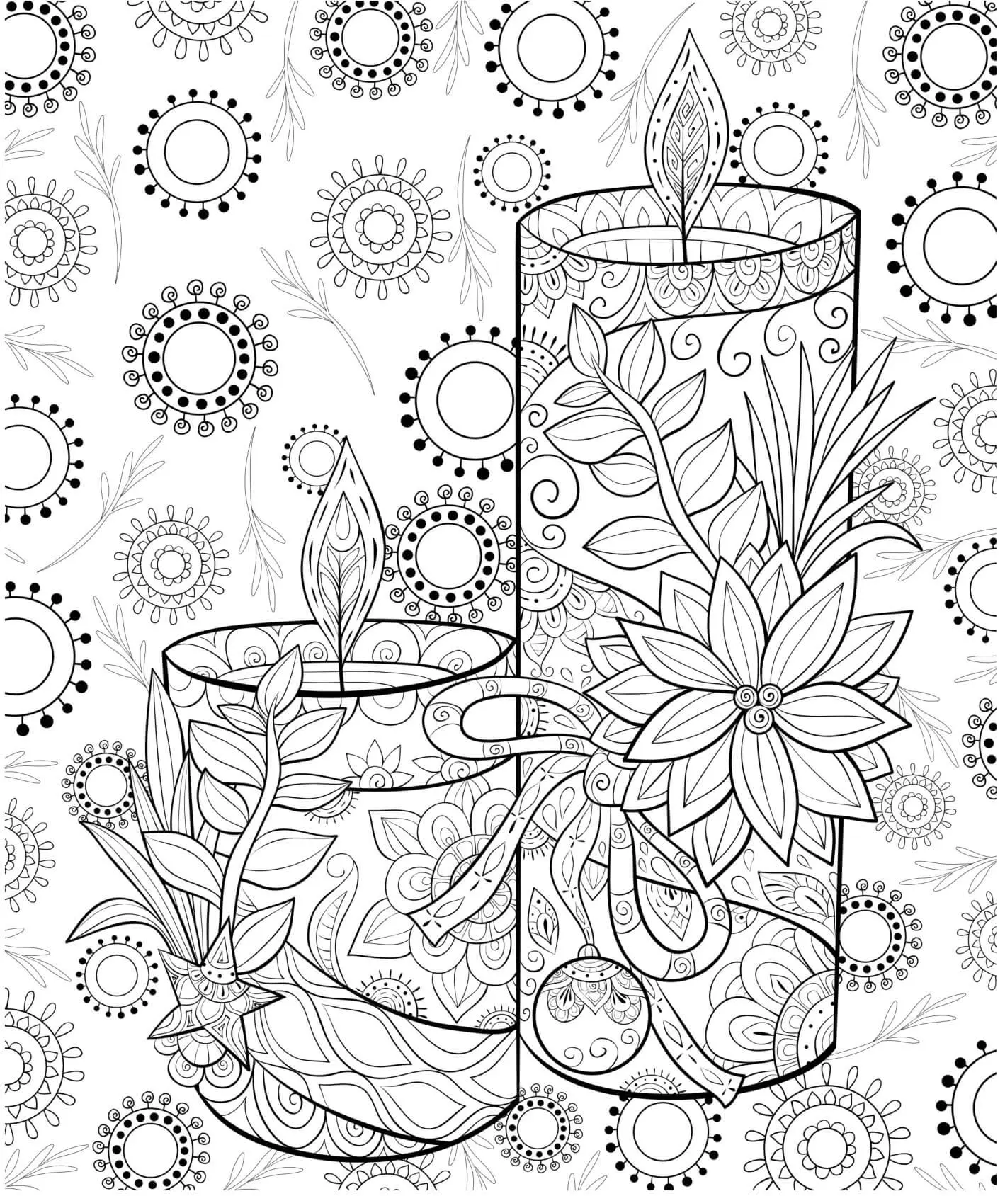 Coloriage Noël Mandala Chandelles - Noël adulte à imprimer