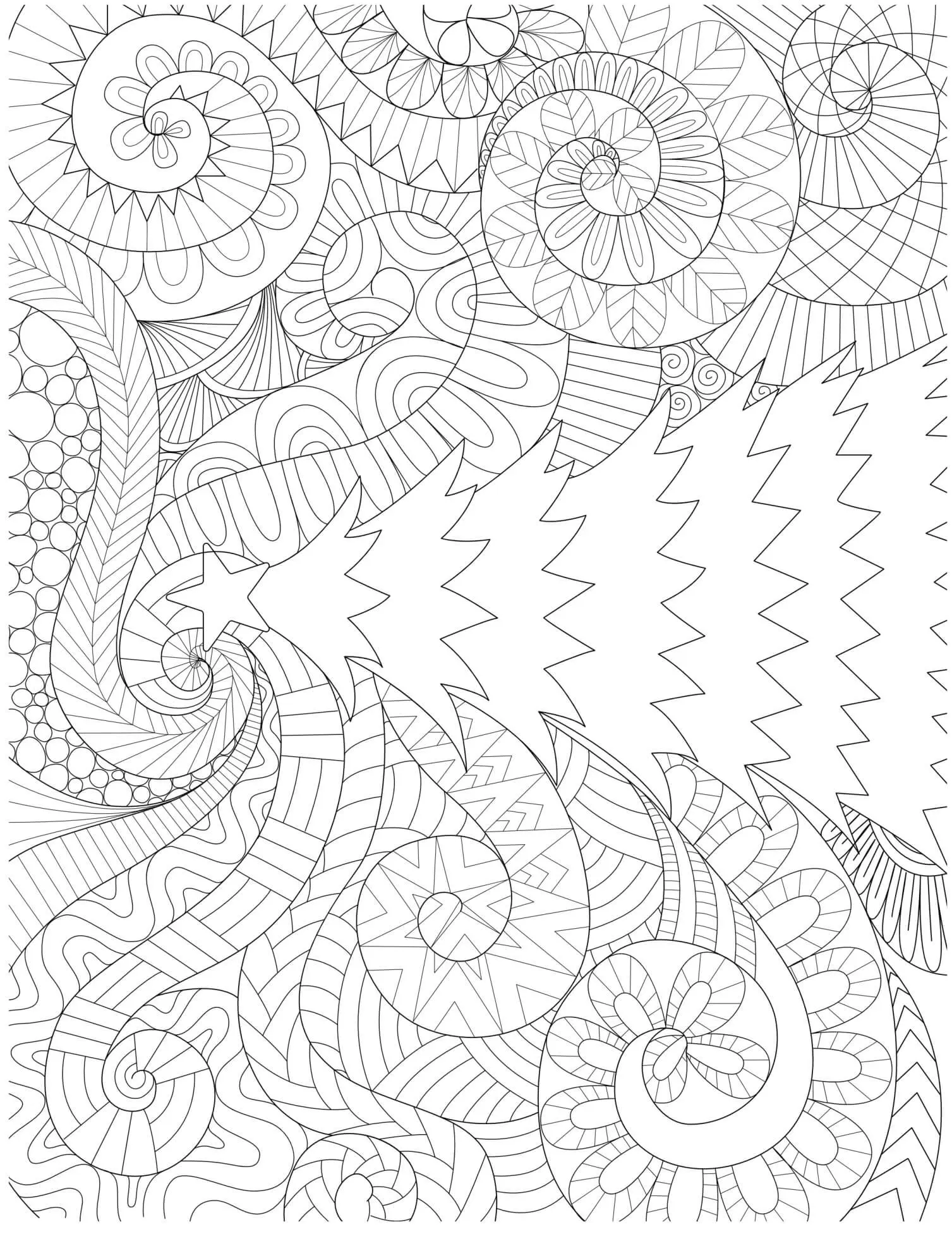 Coloriage Noël Mandala Sapin Patterned Swirl Background - Noël adulte à imprimer