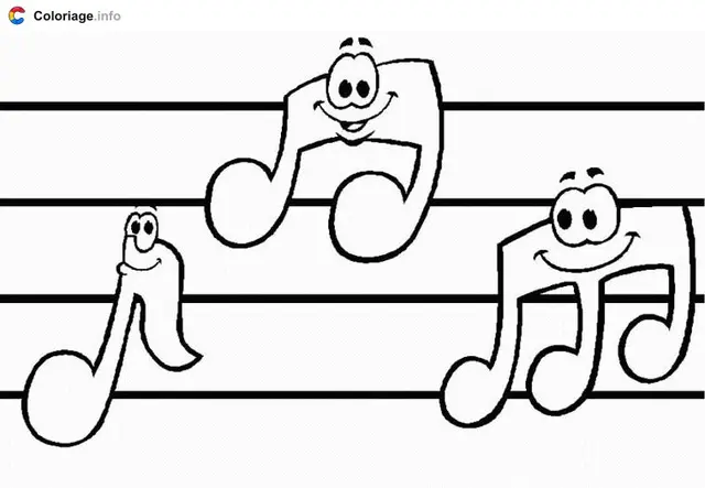Coloriage Notes de musique sur partition - Instruments de musique à imprimer