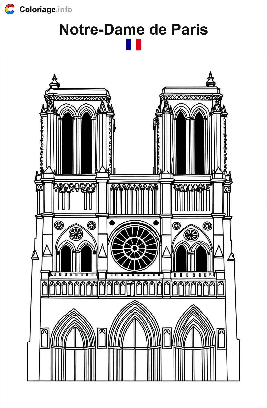 Coloriage Notre-Dame de Paris France - Monuments à imprimer