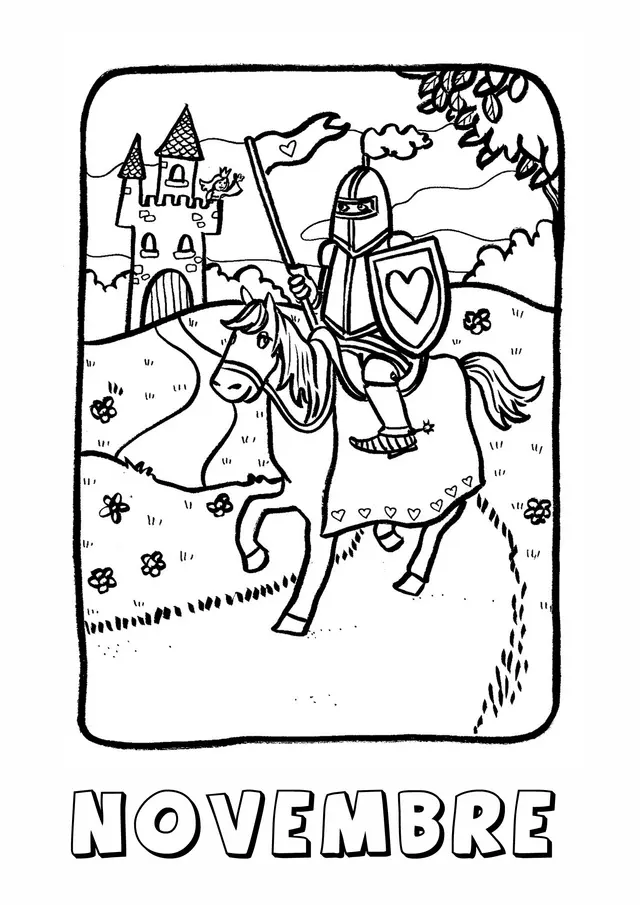 Coloriage Novembre Chevalier Château - Novembre à imprimer