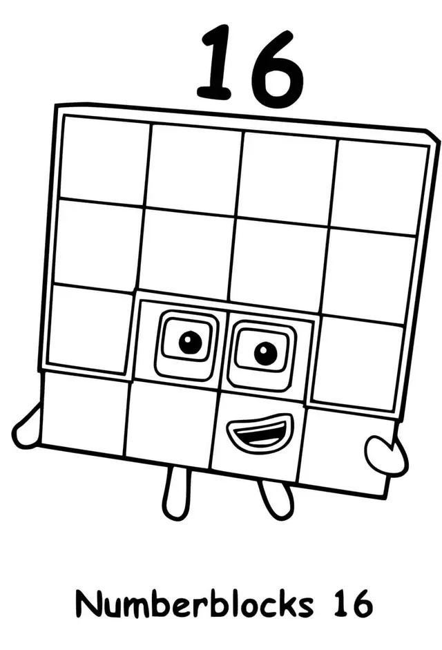 Coloriage Numberblocks 16 Sixteen - Numberblocks à imprimer