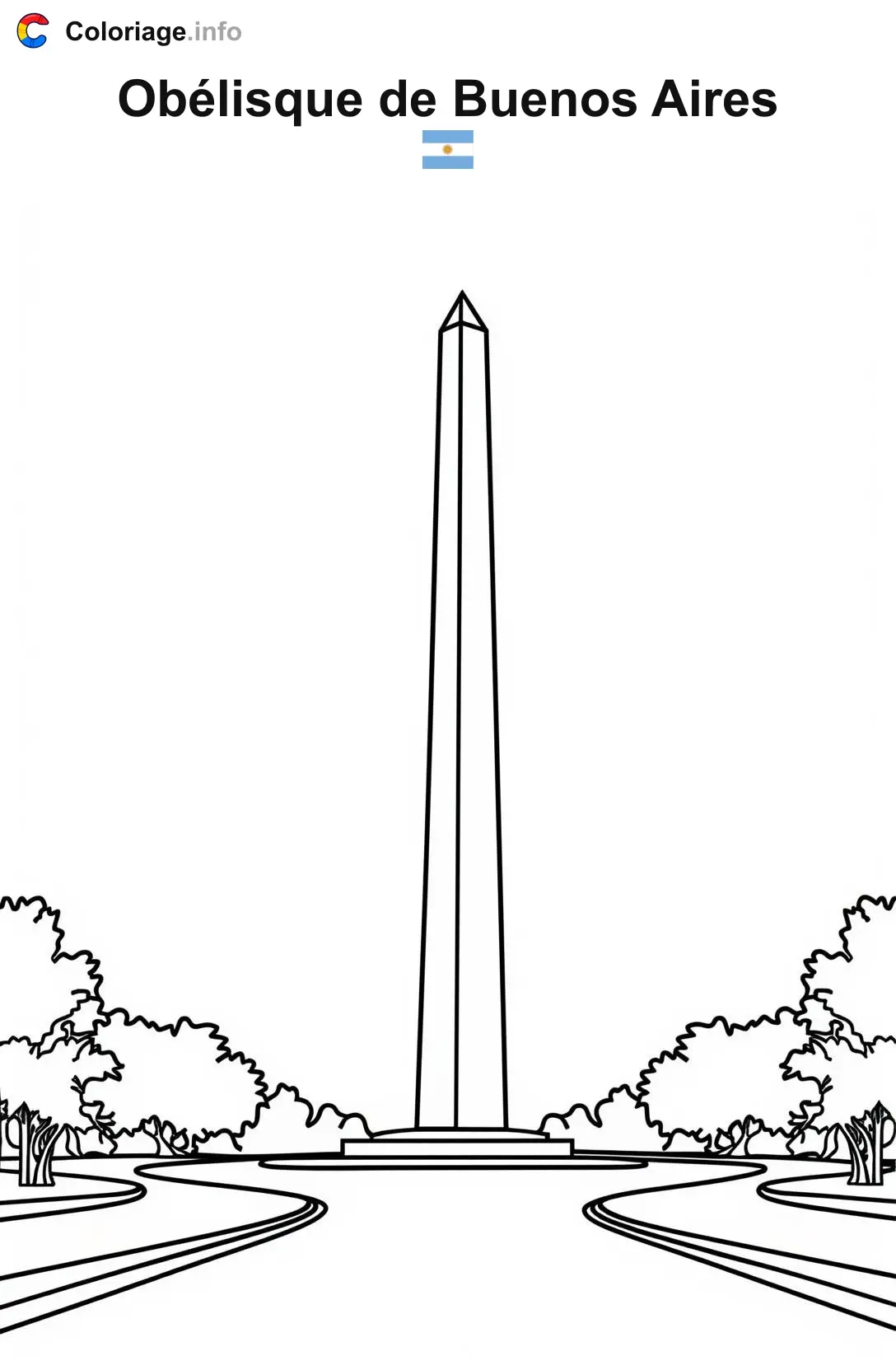 Coloriage Obélisque de Buenos Aires Argentine - Monuments à imprimer