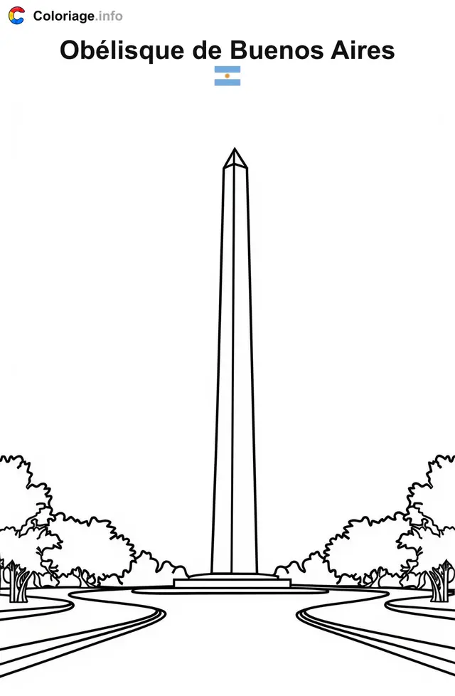 Coloriage Obélisque de Buenos Aires Argentine - Monuments à imprimer