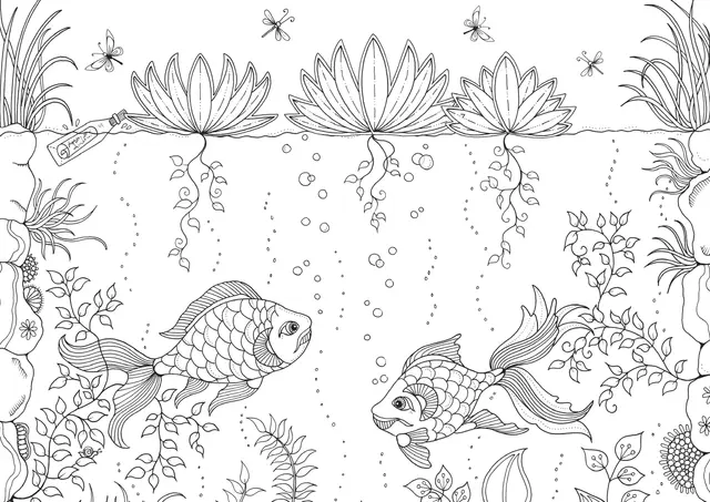 Coloriage Ocean Poissons Adulte Zen Anti Stress - Adulte à imprimer