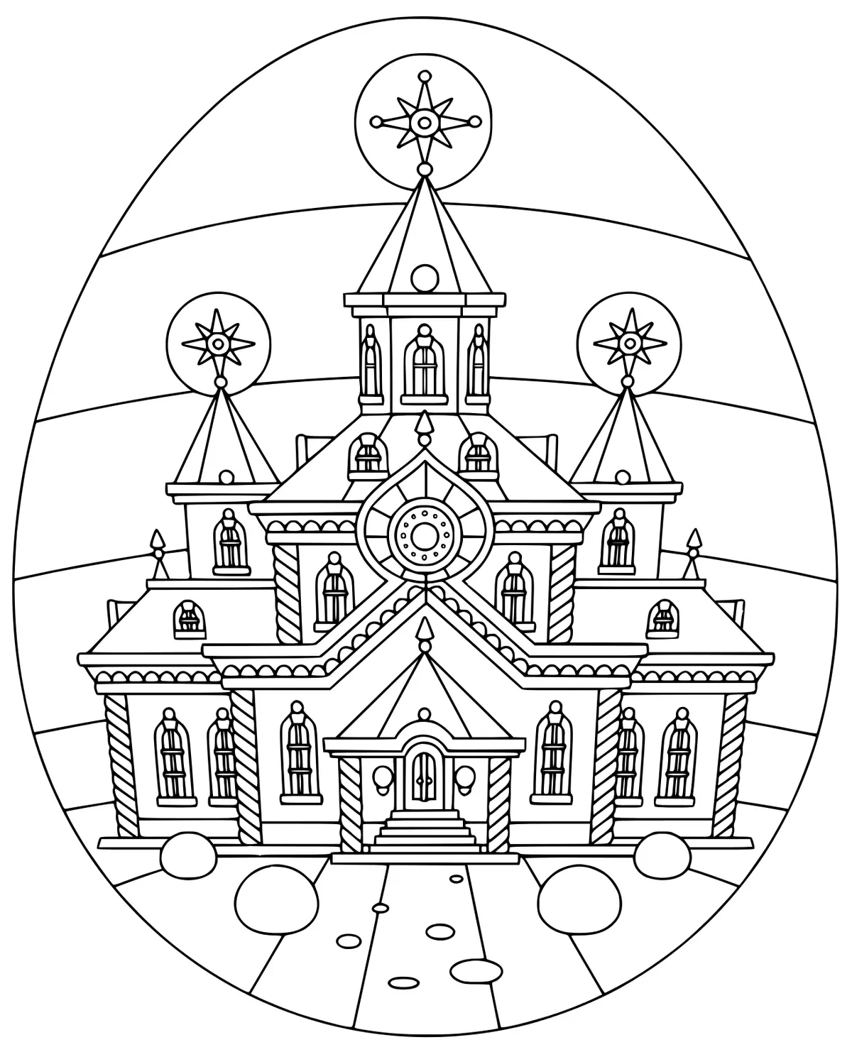 Coloriage Œuf De Pâques Avec Eglise Religion - Pâques à imprimer