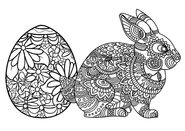 Coloriage Œuf Et Lapin De Pâques Adulte - Pâques adulte à imprimer
