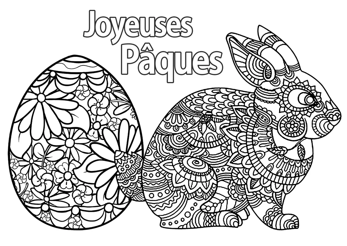 Coloriage Œuf Et Lapin De Pâques Joyeuse Pâques - Pâques à imprimer