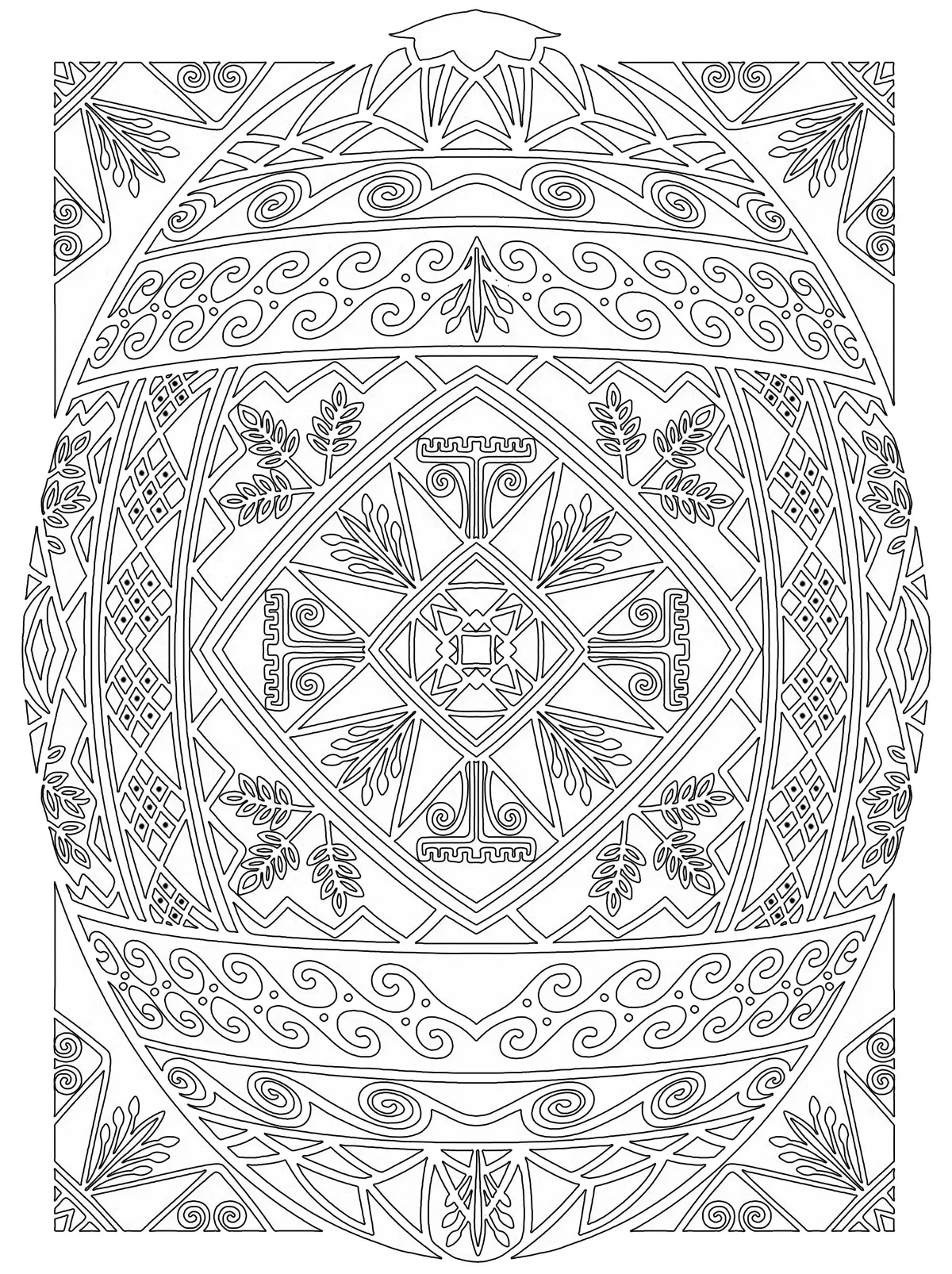 Easter Egg with Elaborate Floral Frame coloring page to print