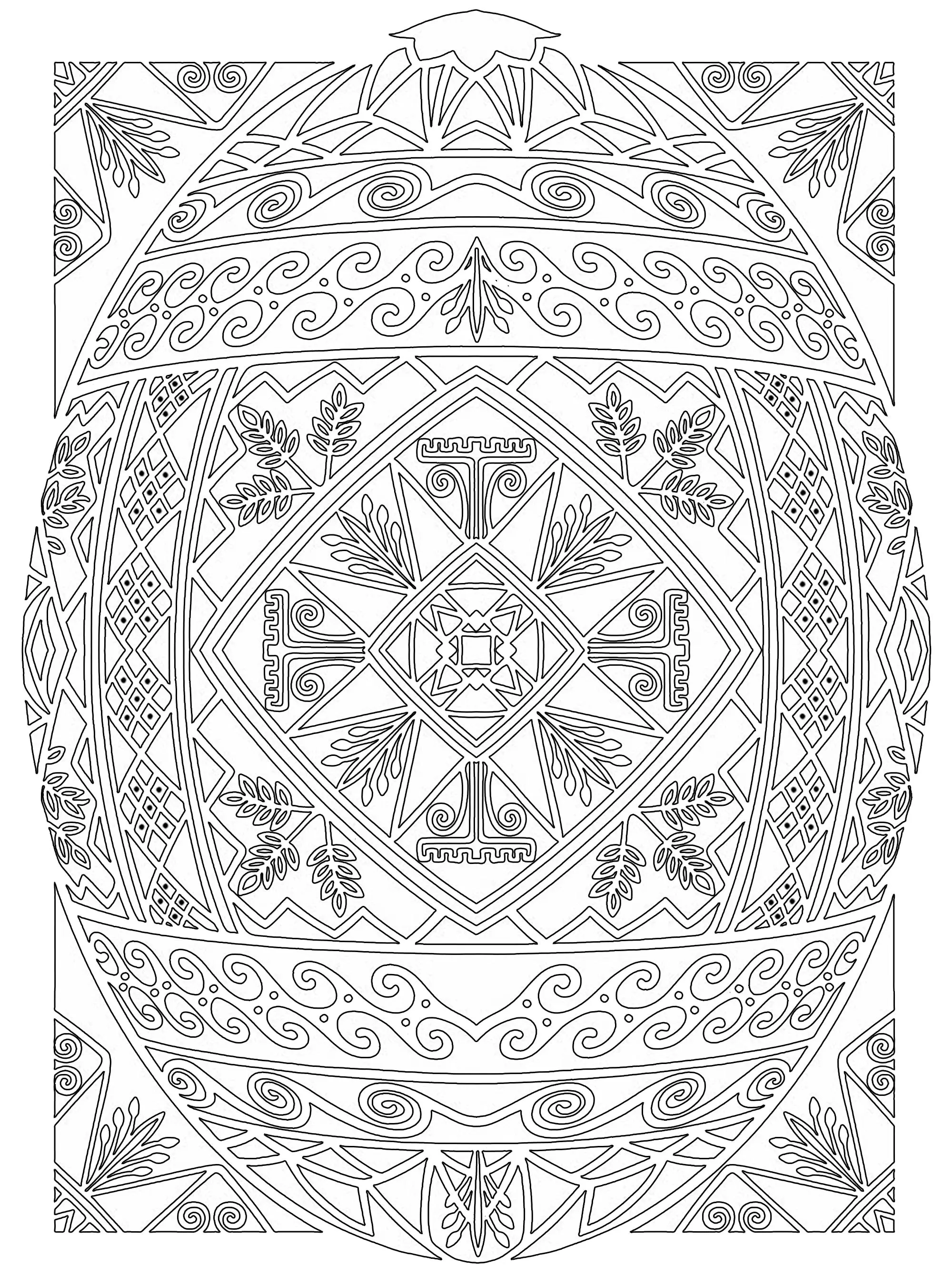 Coloriage Œuf pascal avec cadre floral élaboré - Pâques adulte à imprimer