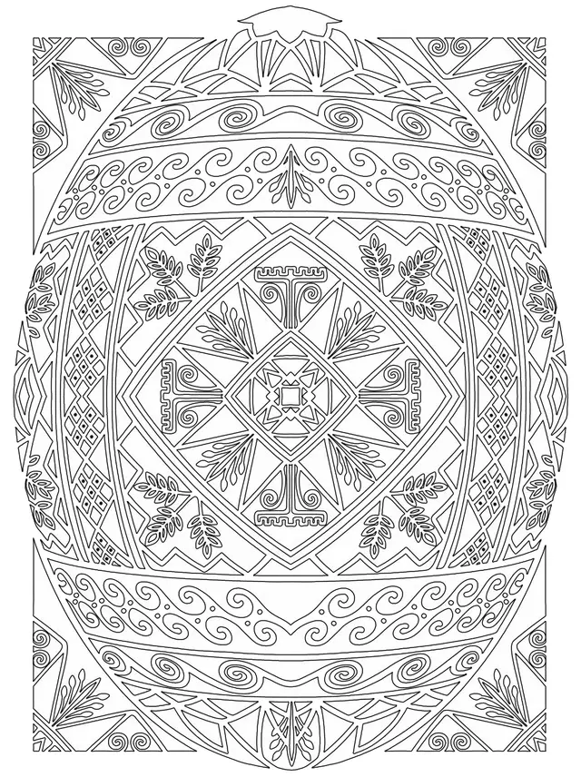 Coloriage Œuf pascal avec cadre floral élaboré - Pâques adulte à imprimer