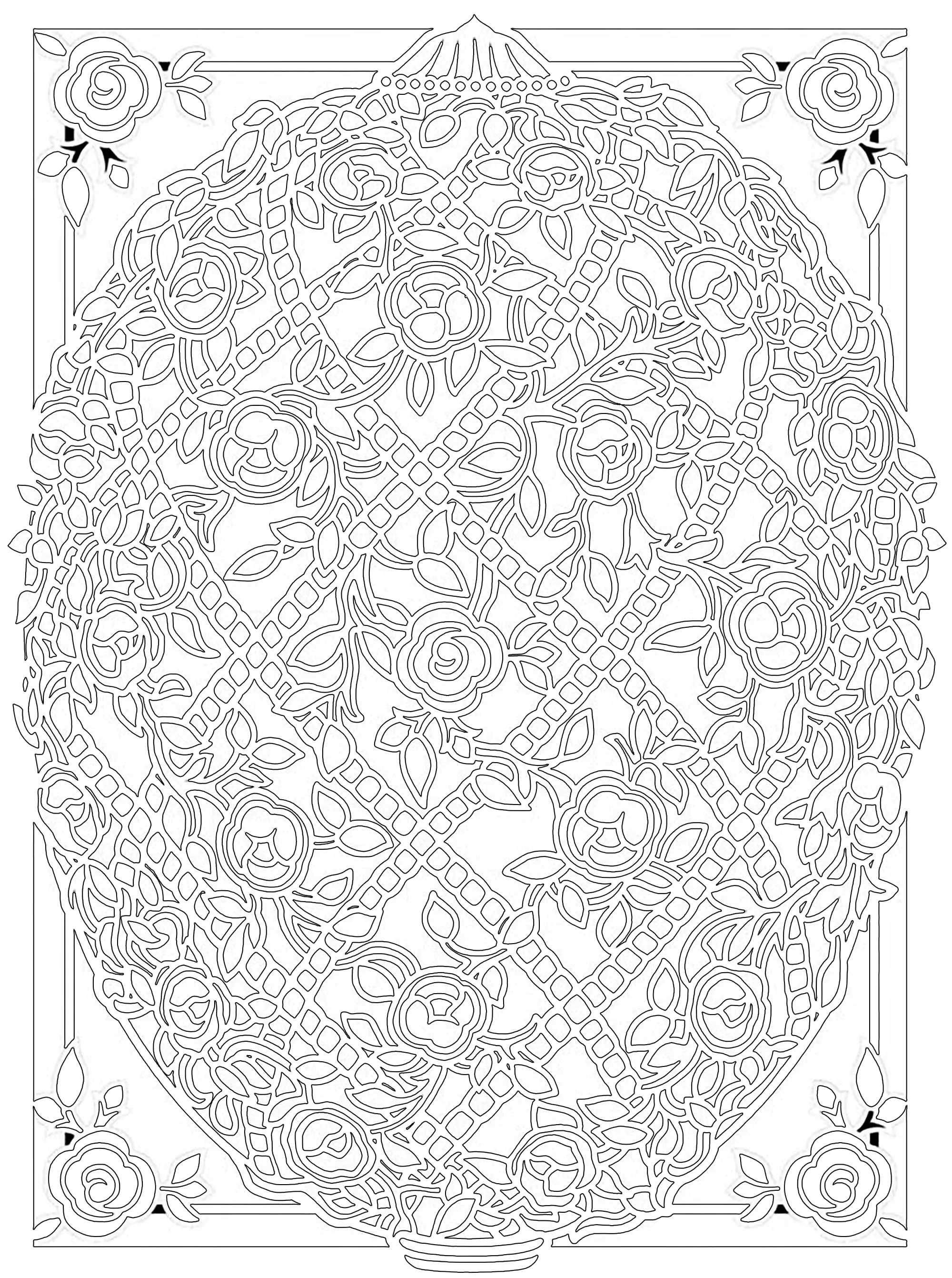 Coloriage Œuf pascal décorée avec encadrement élaboré - Pâques adulte à imprimer