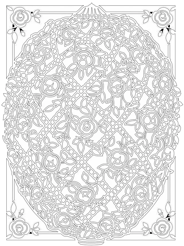 Coloriage Œuf pascal décorée avec encadrement élaboré - Pâques adulte à imprimer