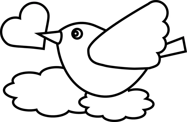 Sweet Preschool Bird with a Heart coloring page to print