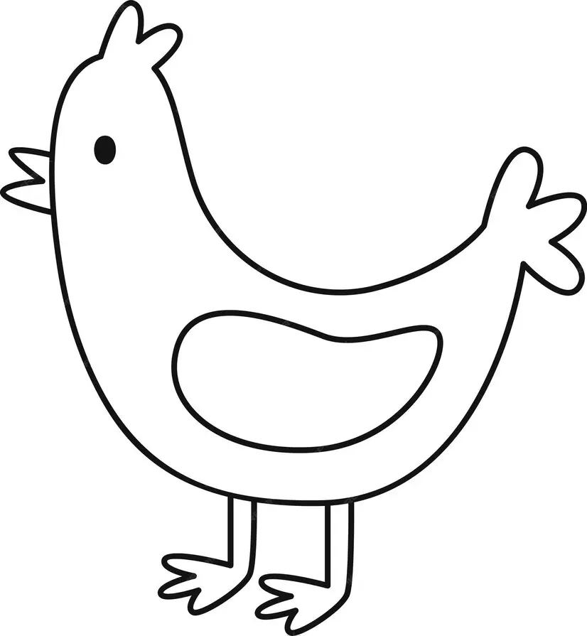 Coloriage Oiseau Poule Dessin Contour Noir - Poule à imprimer
