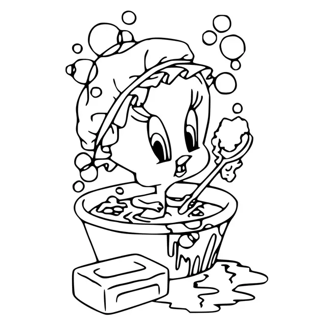 Tweety Takes a Bath coloring page to print