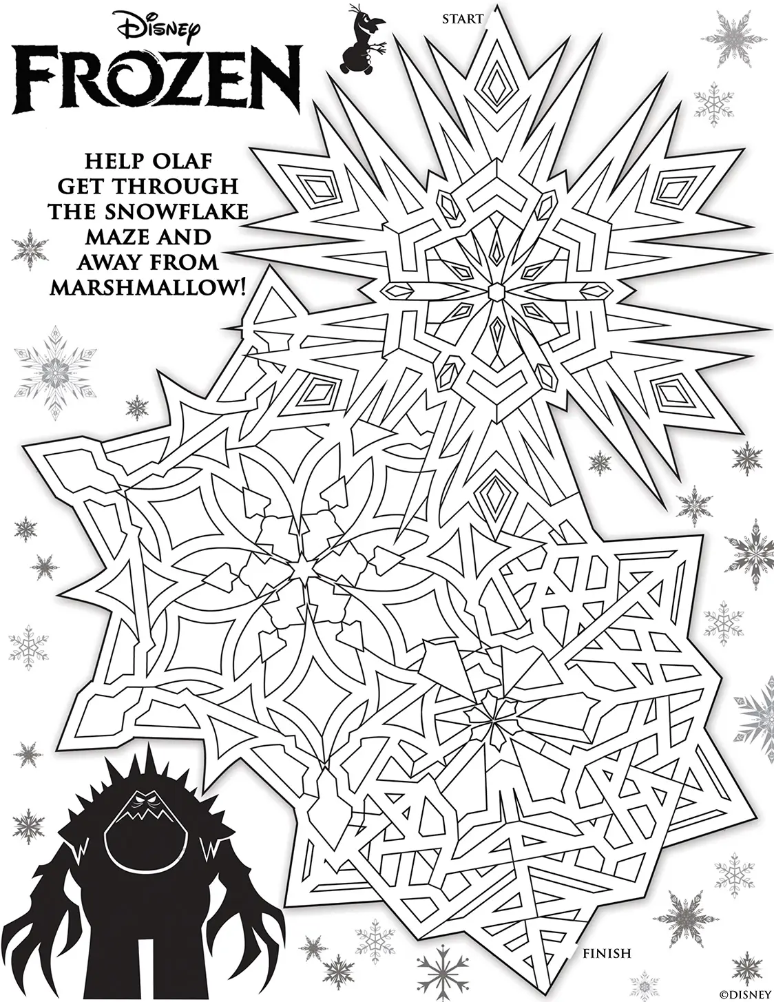 Olaf Frozen Maze coloring page to print