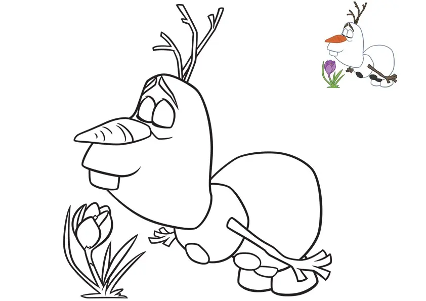 Olaf Admiring a Bouquet of Flowers coloring page to print