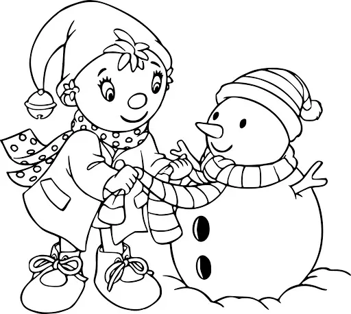 Coloriage Oui Oui Fait Un Bonhomme De Neige Hiver - Oui oui à imprimer