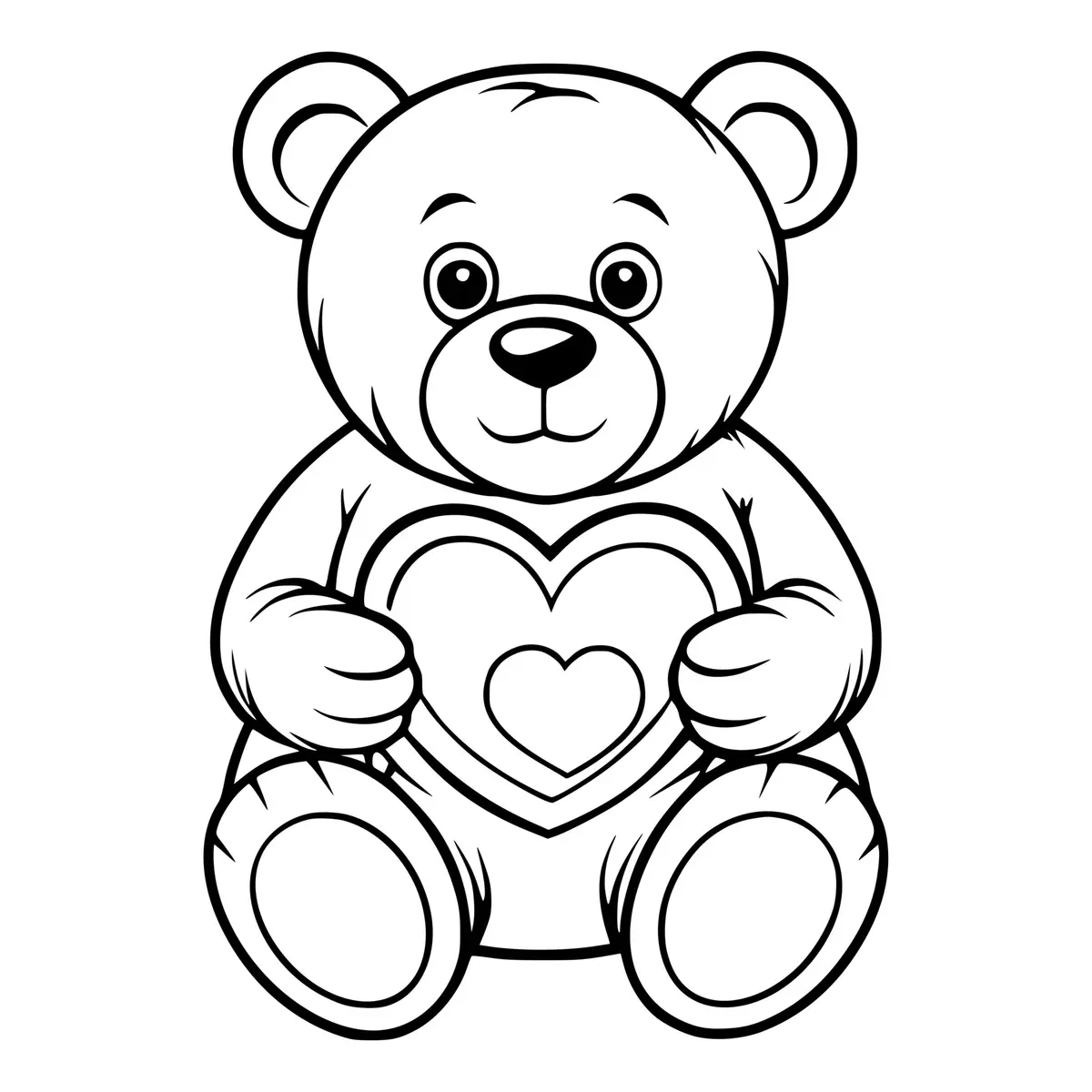 Ausmalbild Bär mit Herz in den Händen zum Valentinstag zum Ausdrucken