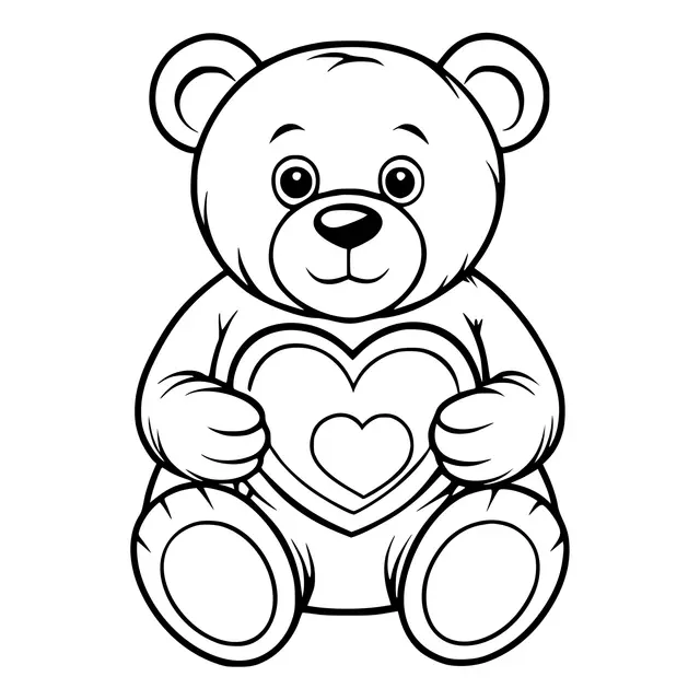 Ausmalbild Bär mit Herz in den Händen zum Valentinstag zum Ausdrucken