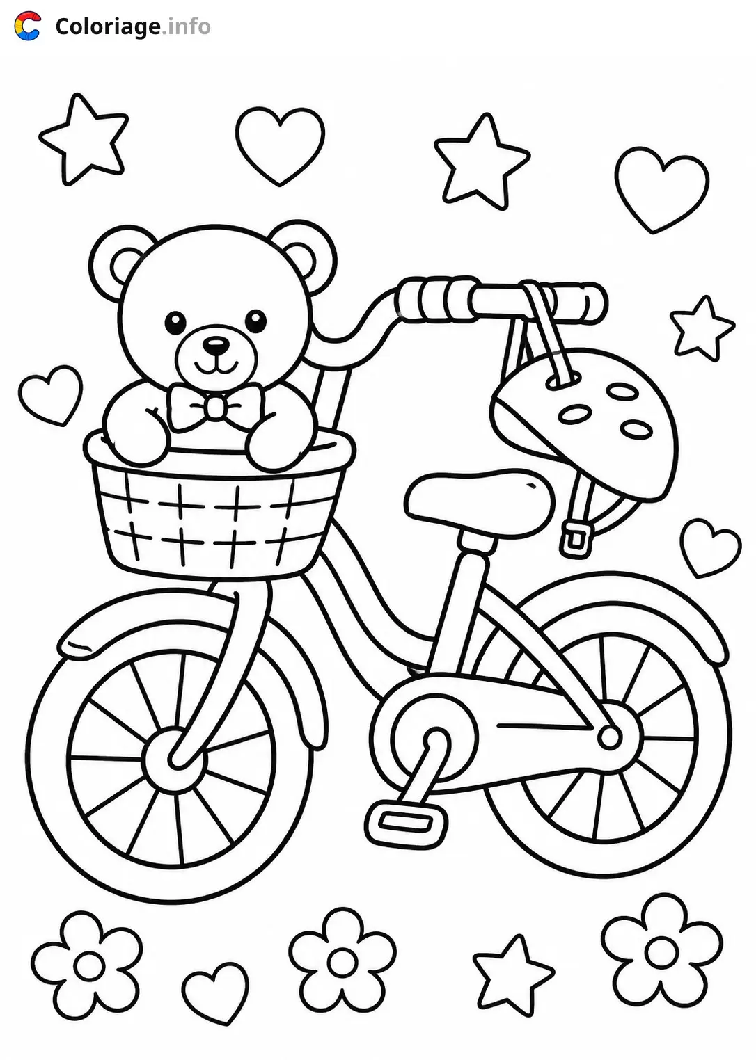 Coloriage Ours en peluche à vélo - Vélo à imprimer