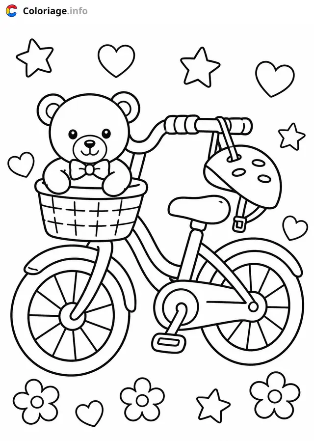 Coloriage Ours en peluche à vélo - Vélo à imprimer