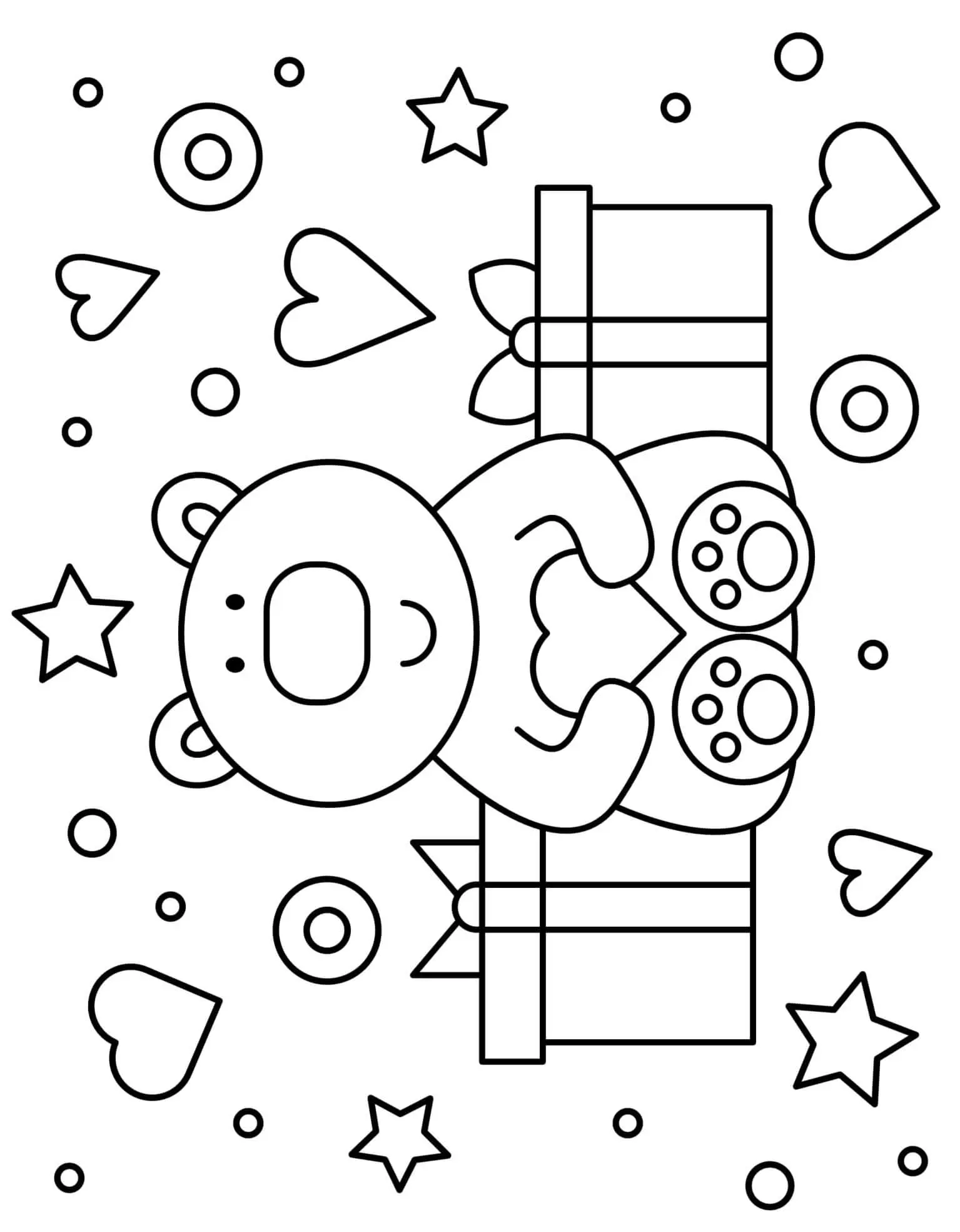 Coloriage Ours Peluche Cadeaux Cœurs Et Étoiles Maternelle - Saint-Valentin à imprimer