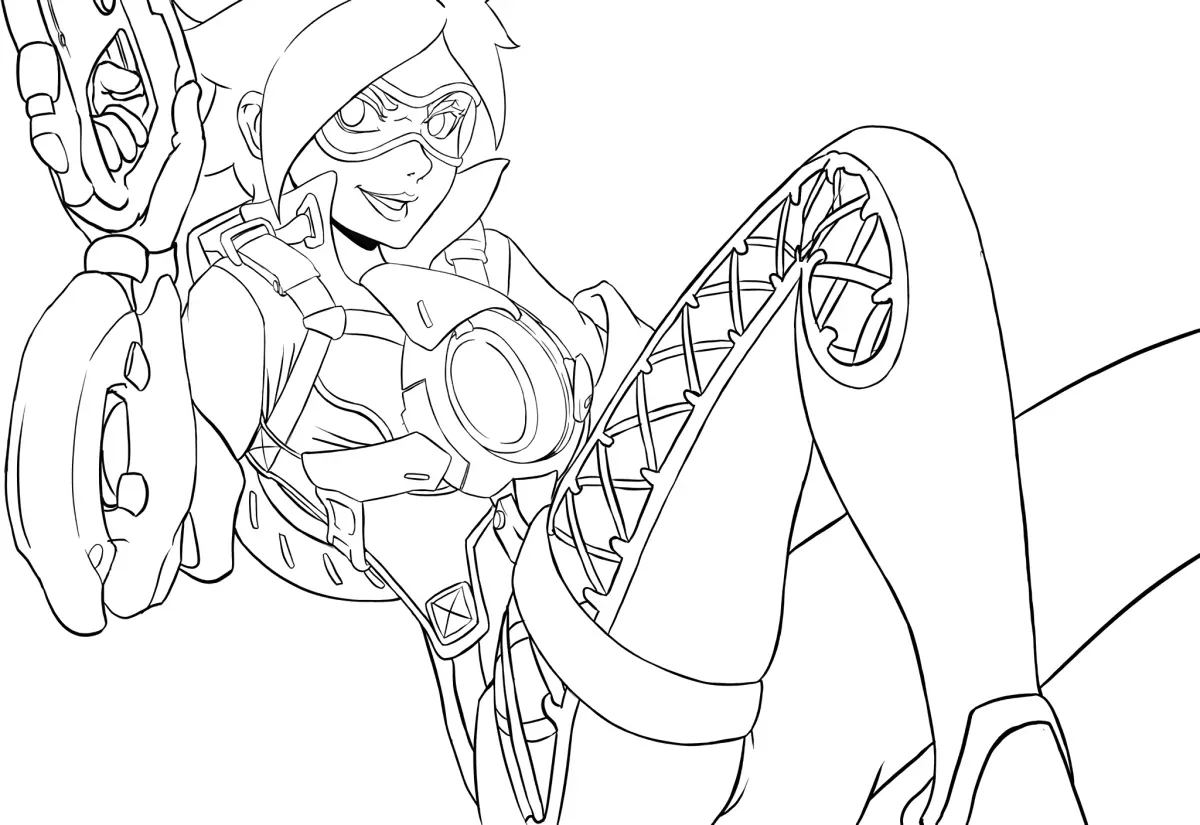 Ausmalbild Overwatch Tracer mit Pulse Pistols Ausmalbilder zum Ausdrucken