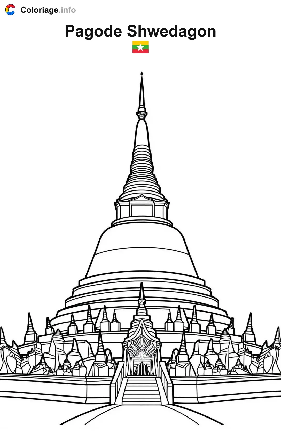 Coloriage Pagode Shwedagon Myanmar - Monuments à imprimer