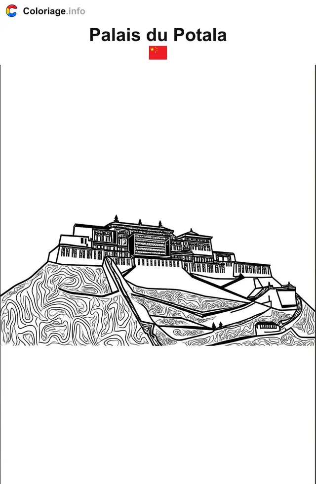 Coloriage Palais du Potala Chine - Monuments à imprimer