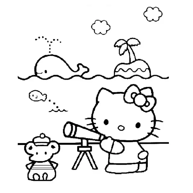 Coloriage Palmier Hello Kitty - Palmier à imprimer