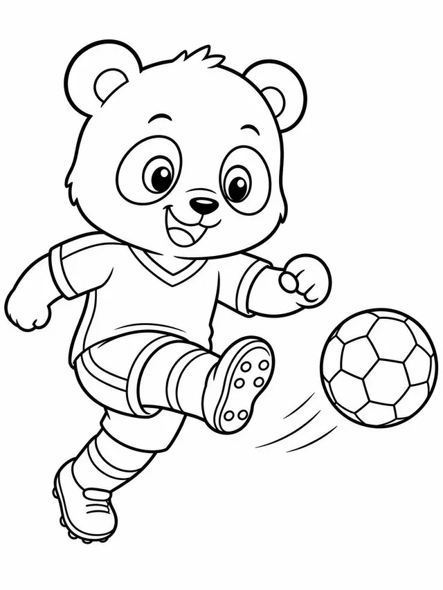 Desenho de Panda Fofo Jogador de Futebol Chutando para o Gol da Copa do Mundo para colorir