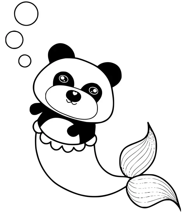 Coloriage Panda Sirène Mermaid - Panda à imprimer