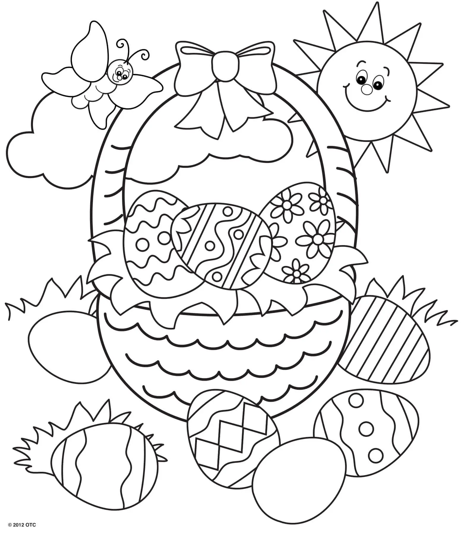 Coloriage Panier De Pâques Œufs Soleil Et Papillon - Pâques à imprimer