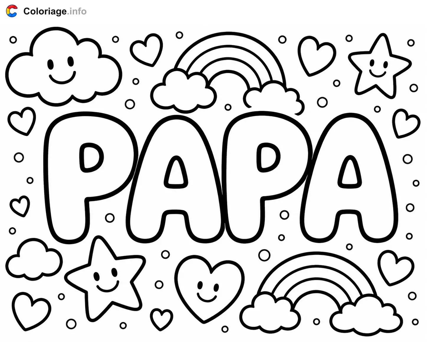 Coloriage Papa avec nuages et cœurs - Fête des pères à imprimer