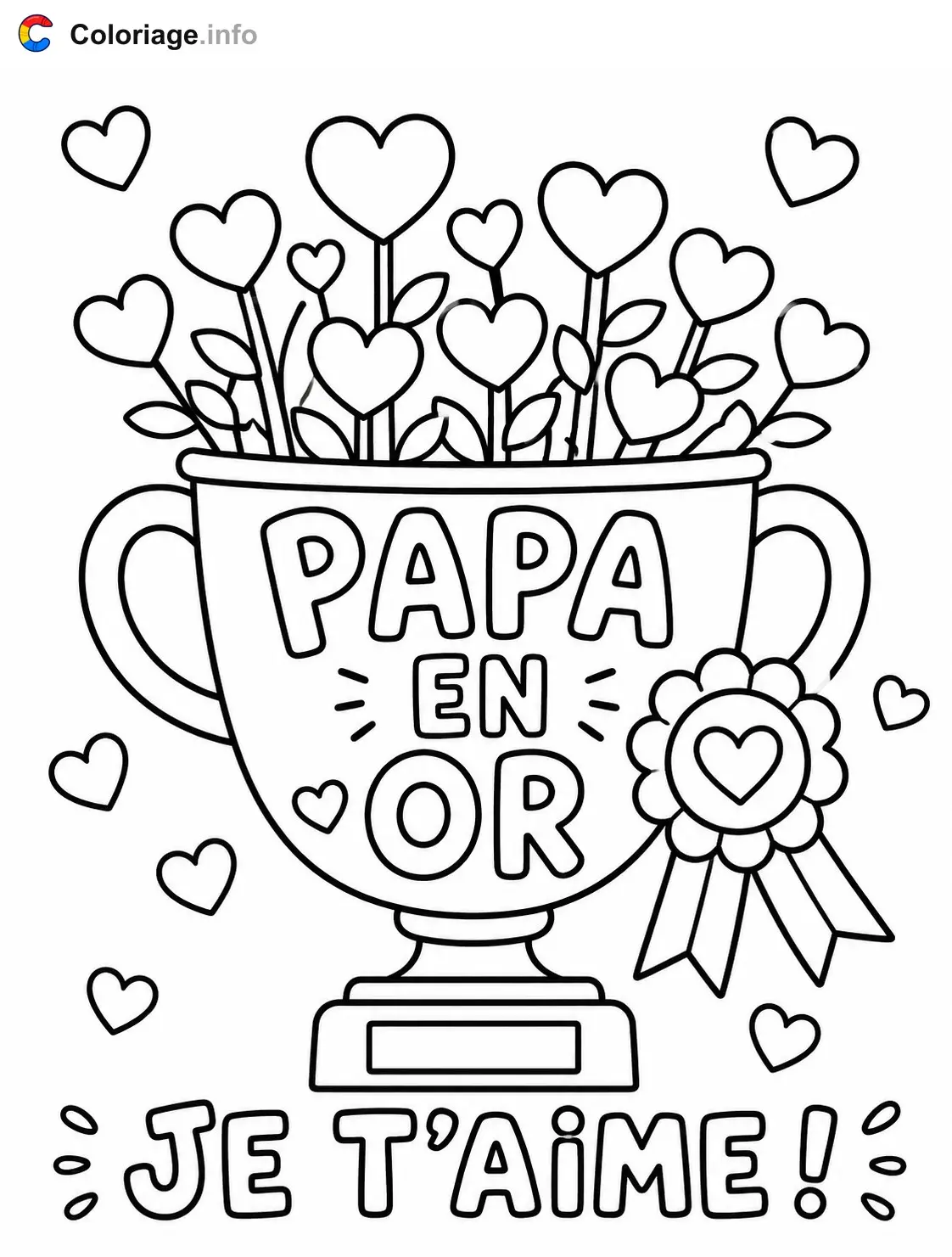 Coloriage Papa en or, je t'aime - Fête des pères à imprimer